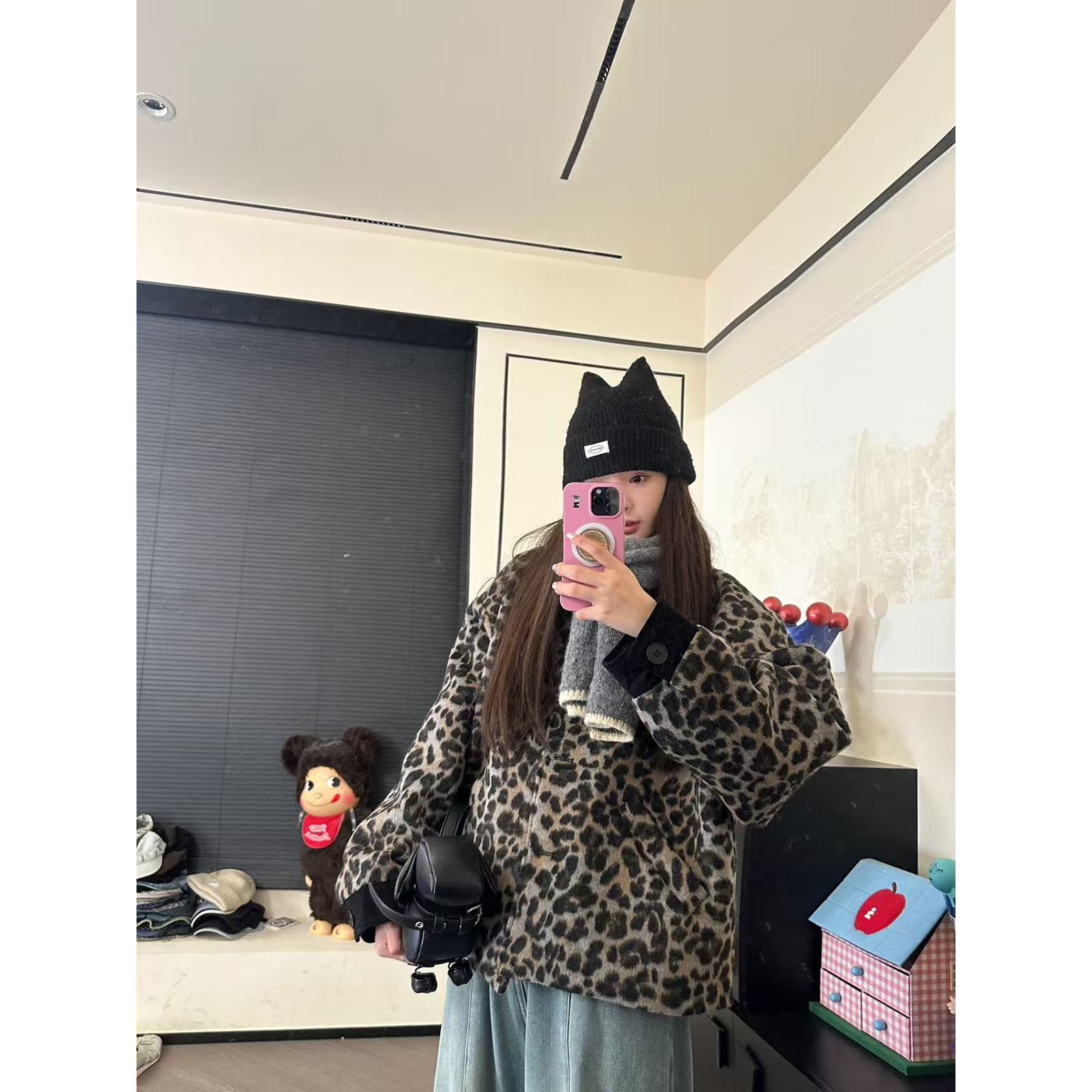 CHACHA【牧野游踪】休闲时尚百搭翻领豹纹外套