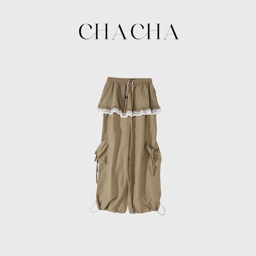 CHACHA【屁帘工装裤】休闲时尚百搭假两件屁帘工装裤