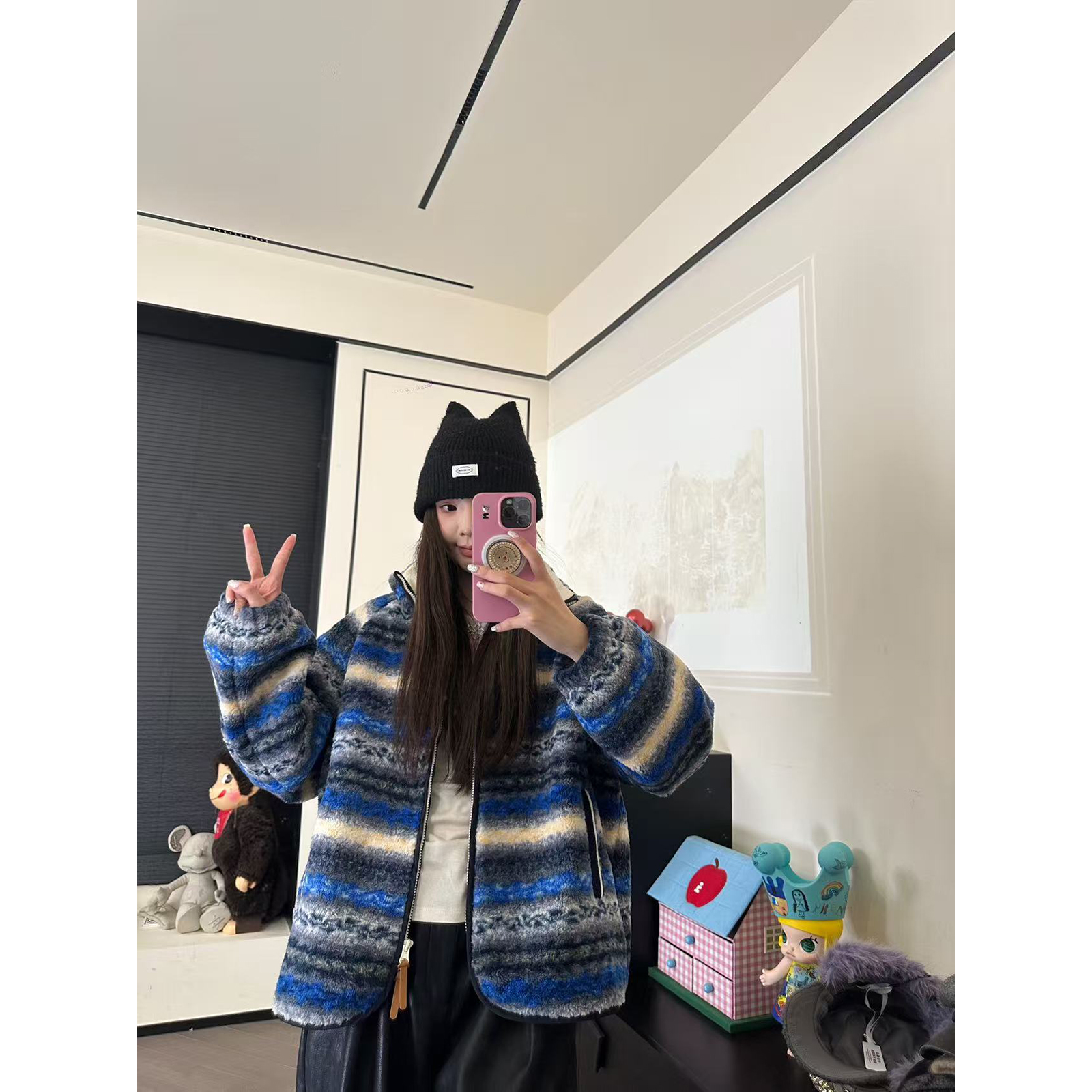 CHACHA【色彩高材生】休闲时尚百搭花色毛呢外套