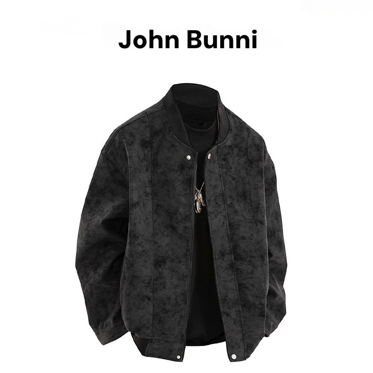John Bunni新款纯色棒球领皮衣男士秋冬季潮流百搭皮夹克外套
