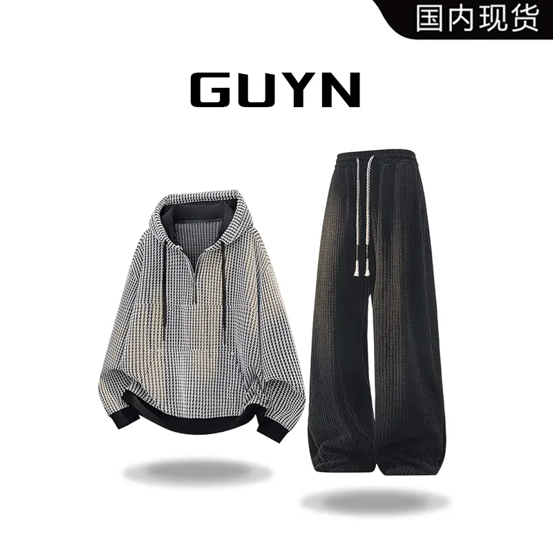 【品牌现货】GUY半拉链连帽卫衣运动套装男秋季新款休闲百搭两件