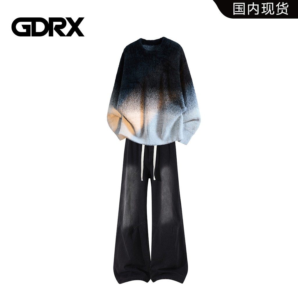 GDRX美式复古针织毛衣套装205冬季新款宽松休闲高街男百搭两件套
