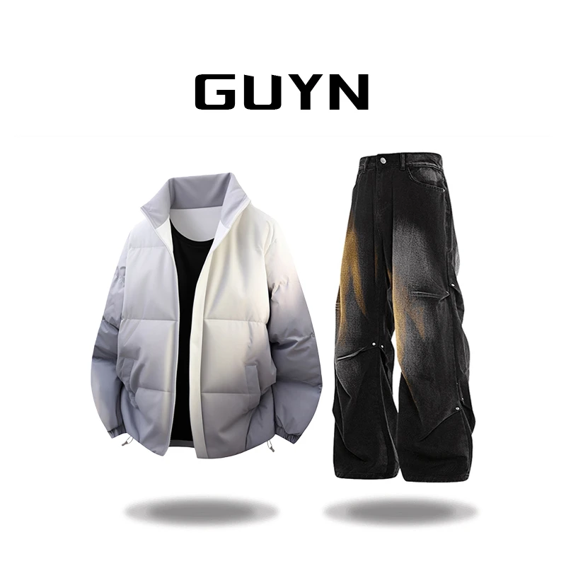 品牌正品现货】GUYN立领渐变棉衣男冬季加厚宽松休闲百搭棉服外套