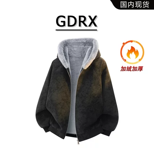 GDRX美式座山雕棉服男士冬季加绒加厚保暖宽松外套美式连帽上衣