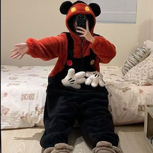 睡衣女卡通珊瑚绒连体款冬季可爱连帽拉链网红睡袍2025年新款长袍