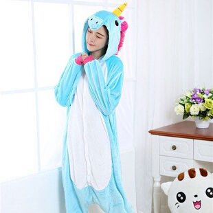 秋冬款法绒蓝色天马连体睡衣家居服演出服男女