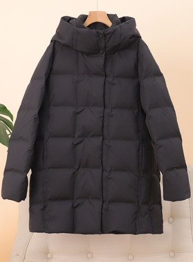 90白鸭绒无缝连帽宽松中长羽绒服