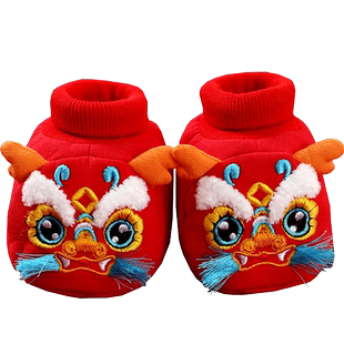 龙年男女宝宝礼服婴儿醒狮虎头鞋子中式满月百岁抓周红步前拜年秋