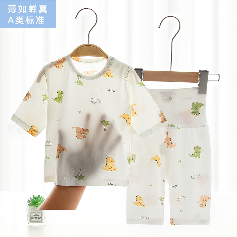 婴儿家居服夏季薄款男女宝宝高腰护肚睡衣空调服儿童休闲短裤套装