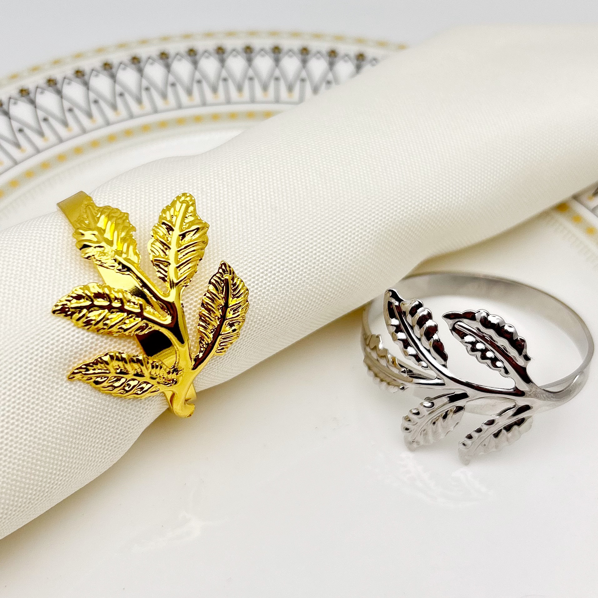 厂家直供酒店用品餐巾环树叶非合金夹西餐创意圈多款可选口布餐扣