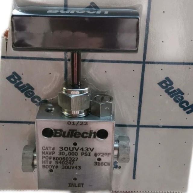 【议价】BuTech 60000psi接1/4寸外径钢管不锈钢直通针阀60UV42V