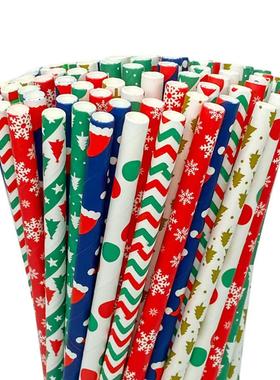 Christmas colored paper straw disposable圣诞彩色纸吸管一次性