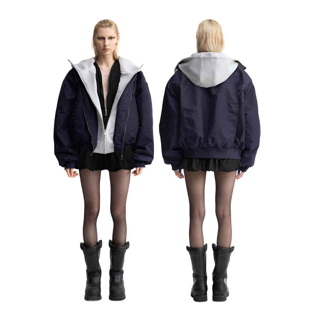 YJ1NGZYZJ美式假两件连帽棒球服图片