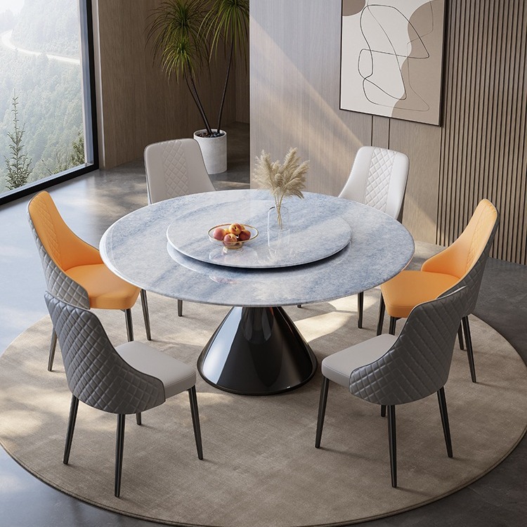 超晶石餐桌椅家用岩板圆桌轻奢现代简约圆形饭桌子带转盘2024新款
