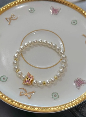 适用新中式手链烧蓝珐琅蝴蝶珍珠手链女复古转运珠手串高级a2114