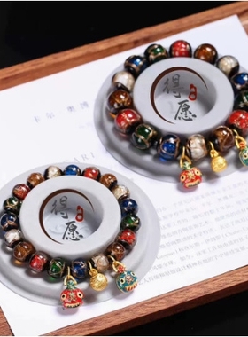 适用香灰琉璃手串小红书同款金箔多宝吞金兽手链抖音十全十a2095