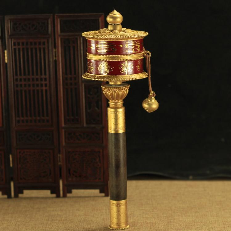 适用转经轮手摇10万遍六字大明咒经文纯铜皮质加长顺滑转经a2867