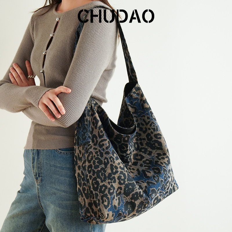 CHUDAO 牛仔布豹纹大容量托特包女软包购物袋通勤包单肩妈咪大包,箱包皮具/热销女包/男包,托特包,淘宝优惠券,粉丝福利购,淘宝优惠卷