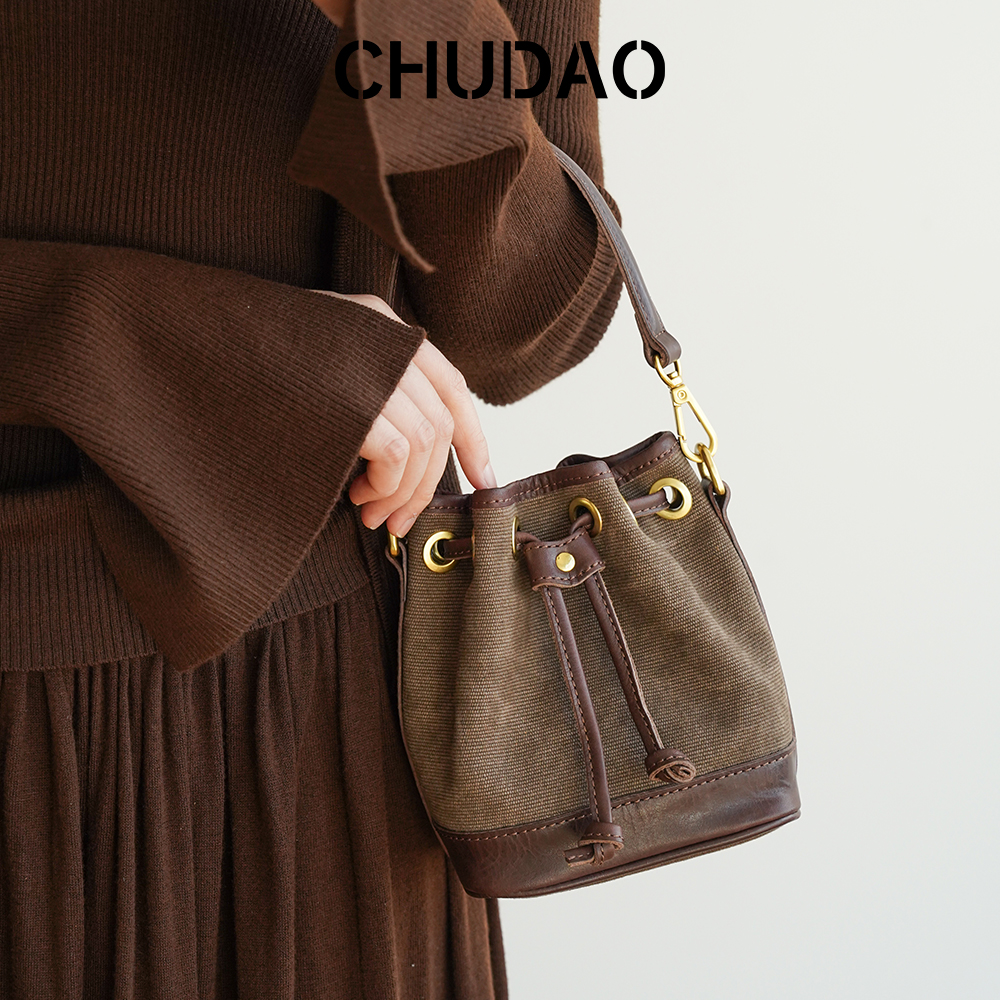 复古真皮水桶包手提单肩斜挎包