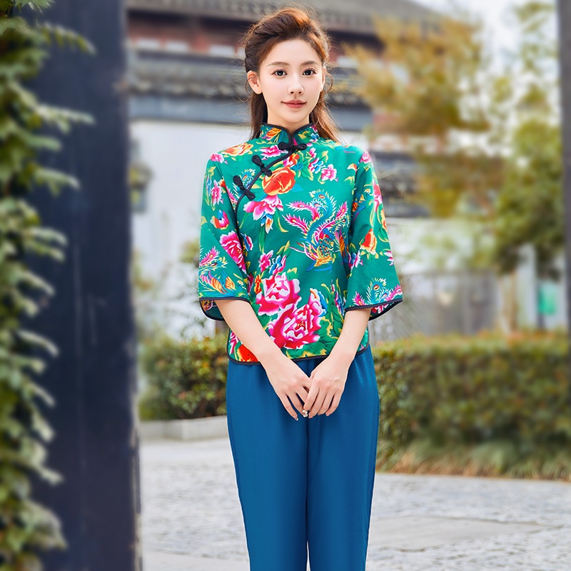 东北大花布衣服蹦迪抖音男女长袖生日年聚会搞笑二人转表演出服装