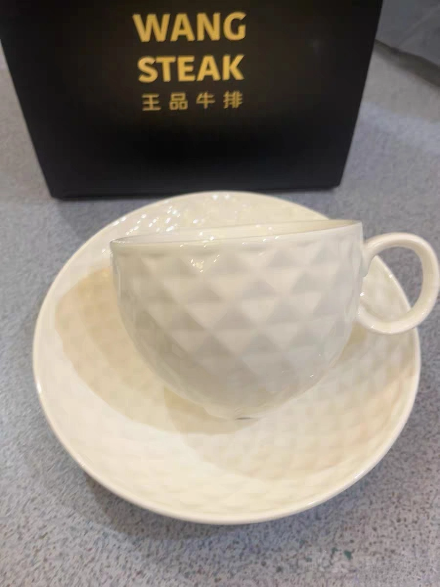 王品牛排咖啡杯碟套装白色做工精致菱格纹陶瓷送礼咖啡茶水杯