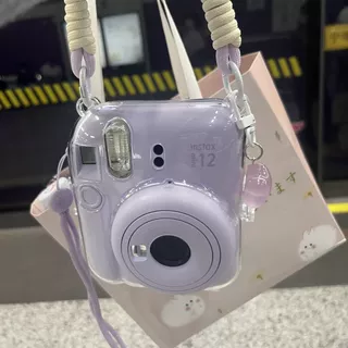 适用富士拍立得mini12/11/SE透明水晶保护壳可爱挂绳相机的保护套