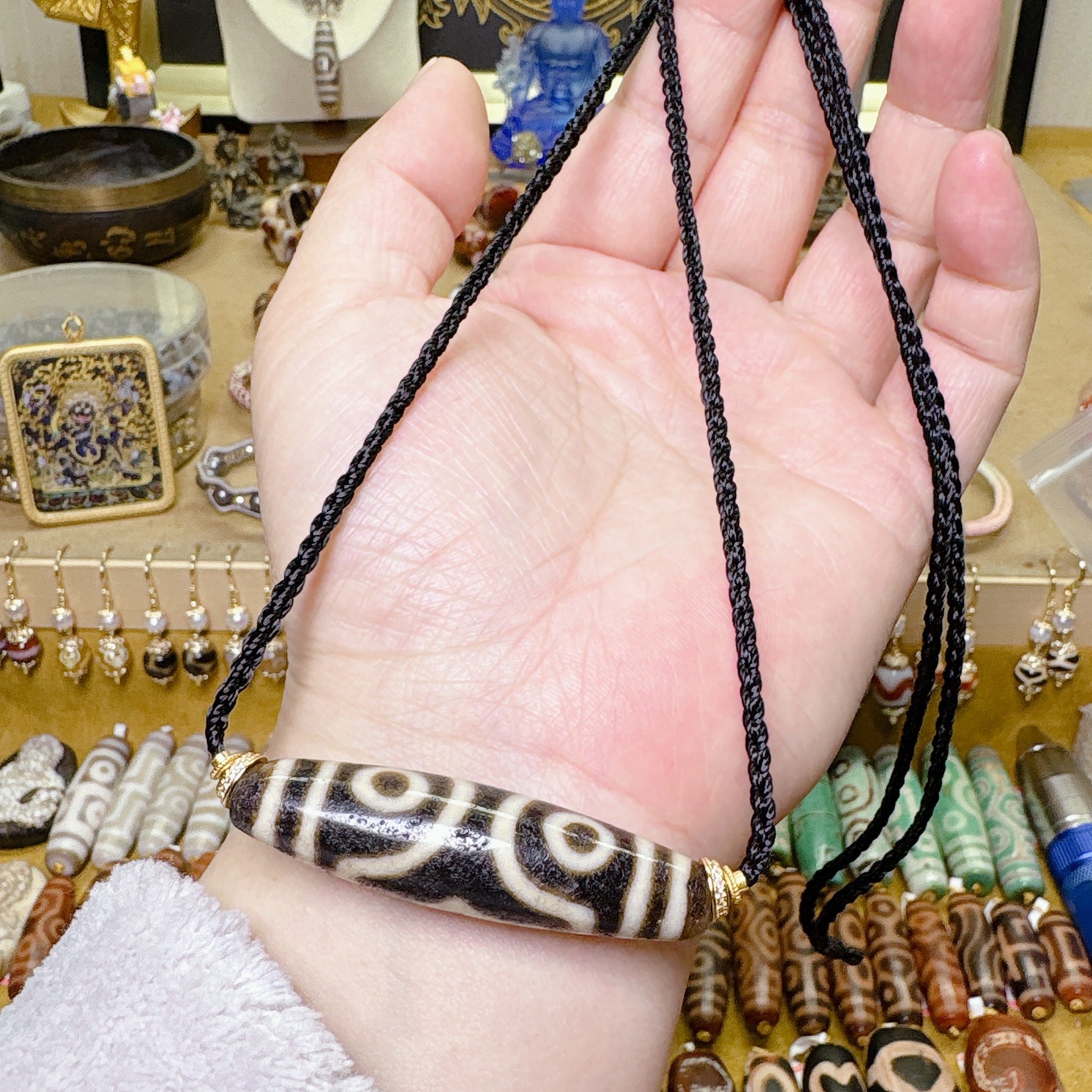 台湾上肯老超顶大尺寸宝盖三眼水纹天珠精编锁骨项链绳耳环两件套,个性定制/设计服务/DIY,项链/吊坠定制,淘宝优惠券,粉丝福利购,淘宝优惠卷