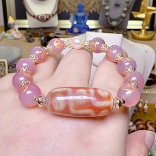 果冻九眼搭配天缘唐卡小粉猪多宝满珠串手链