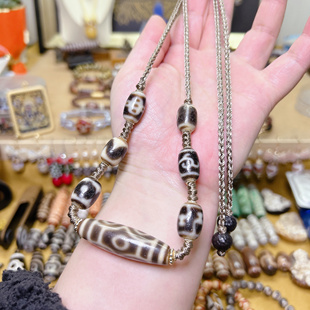 天缘精品牙黄老料手工天珠龙六眼多宝锁骨项链绳