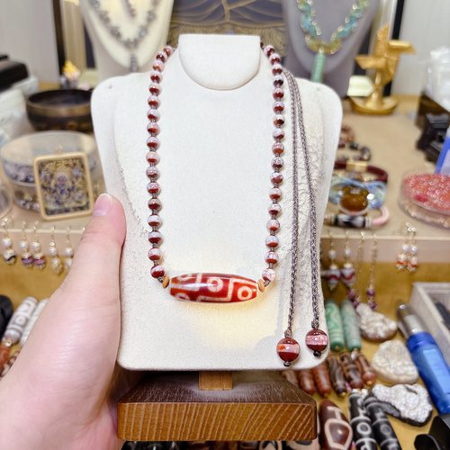 精品台湾宝源九眼搭配龙纹药师珠精编锁骨项链绳