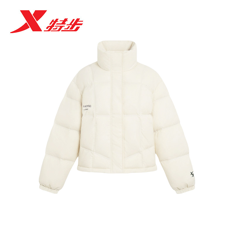 特步连帽羽绒服女2025冬季新款加厚保暖外套运动棉服975428190226