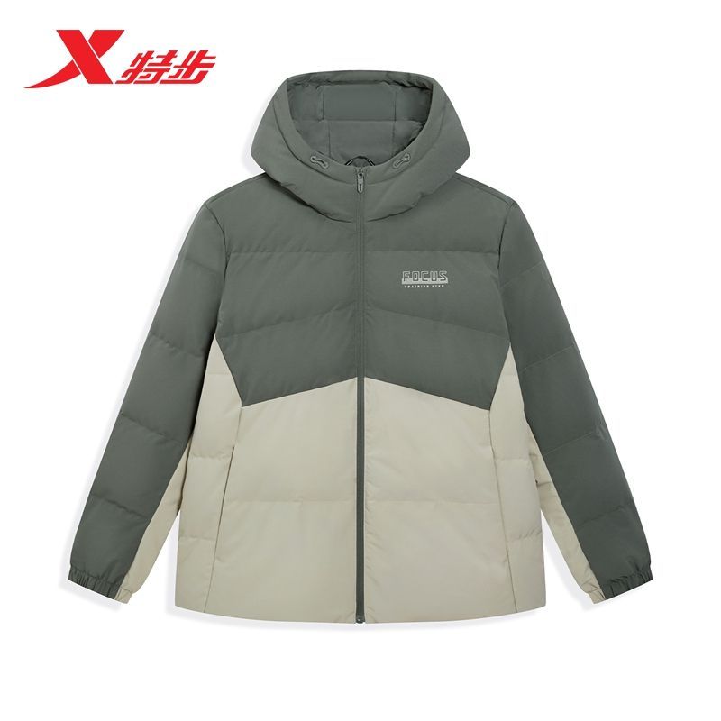 特步男款羽绒服2025冬季新款耐磨防风保暖石墨烯内里连帽薄款外套