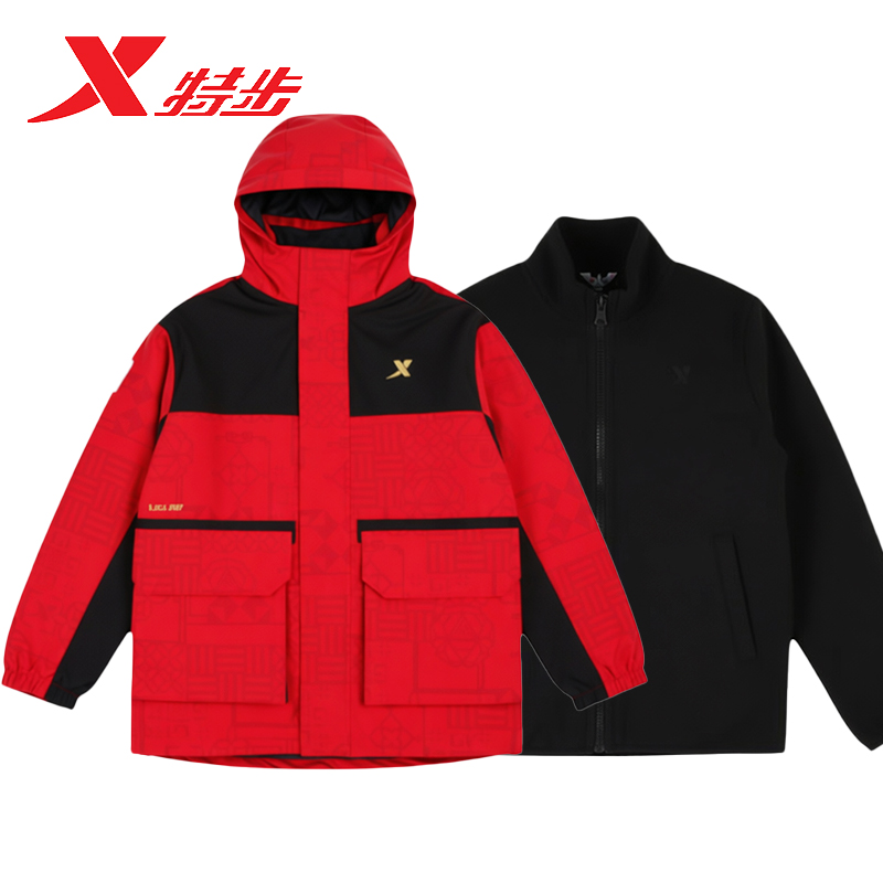 特步童装外套男大童2026冬季摇粒绒保暖风衣新年上衣6741251C4155