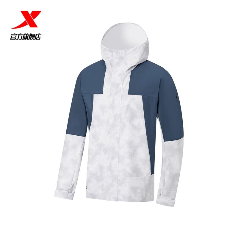 特步外套男2024新款秋季冲锋衣连帽薄款撞色双层风衣976329150471