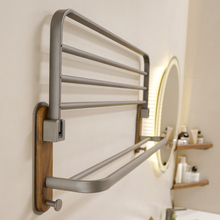 枪灰色浴巾架毛巾架免打孔卫生间厕所收纳架胡桃木浴室置物架实木