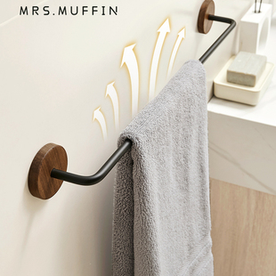 原木毛巾架黑胡桃木卫生间浴室置物架免打孔高端浴巾架毛巾杆家用