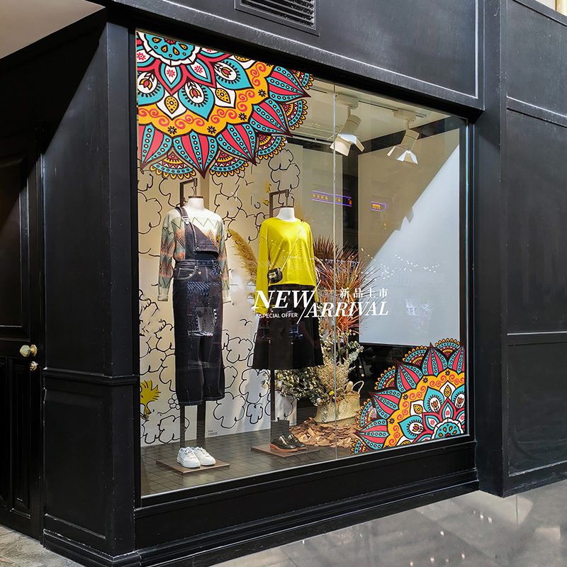 商场店铺女装店服饰店橱窗新品上市氛围装饰玻璃贴纸静电贴膜