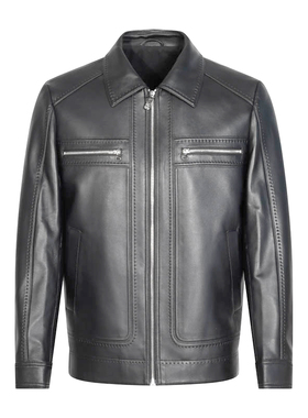 ANDREW MACKENZIE男士 秋冬款商务休闲羊皮革翻领拉链外套皮衣