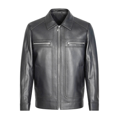 ANDREW MACKENZIE男士 秋冬款商务休闲羊皮革翻领拉链外套皮衣