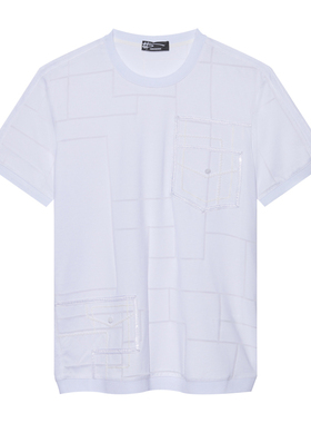 ANDREW MACKENZIE夏季棉质几何拼接简约圆领短袖T恤男日常百搭