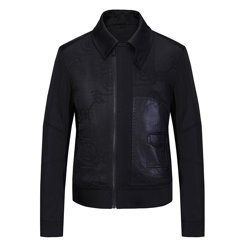 ANDREW MACKENZIE意大利男装2023秋季新款网布镂空拼接夹克外套男