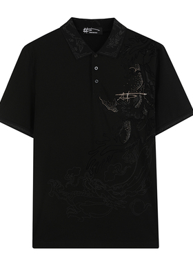 ANDREW MACKENZIE意大利男装夏季纯棉潮流个性Polo领短袖T恤 黑色