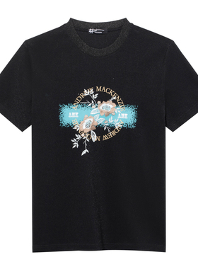 ANDREW MACKENZIE意大利夏季棉质舒适刺绣圆领短袖T恤男日常休闲