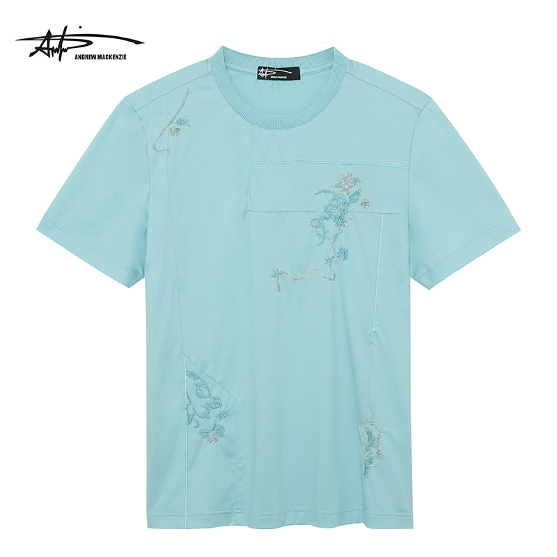 ANDREW MACKENZIE意大利男装夏季时尚休闲男士圆领T恤男短袖