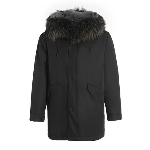 ANDREW MACKENZIE男士冬季商务连帽毛领保暖长款棉服外套上衣