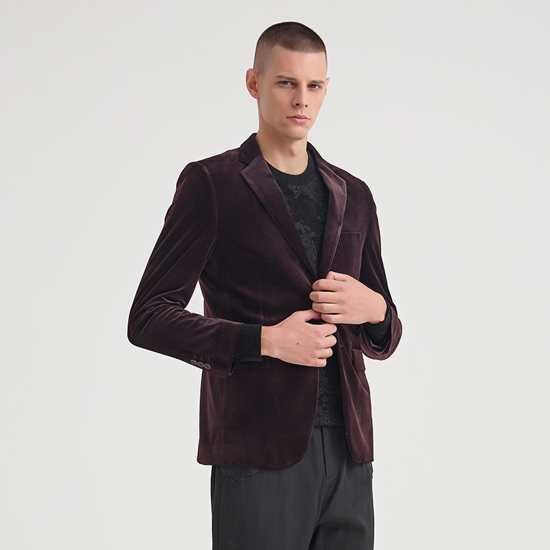 ANDREW MACKENZIE男士 秋冬款休闲舒适商务紫色西服外套上衣