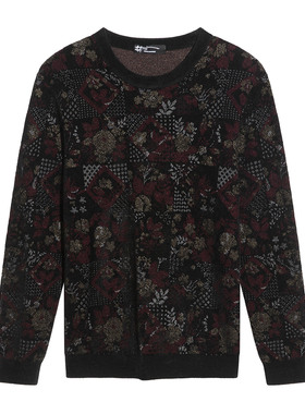 ANDREW MACKENZIE男士 秋冬款休闲舒适圆领提花长袖T恤上衣