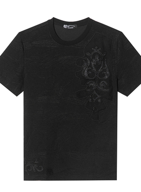 ANDREW MACKENZIE夏季满版镂空花卉短袖T恤男潮流时尚