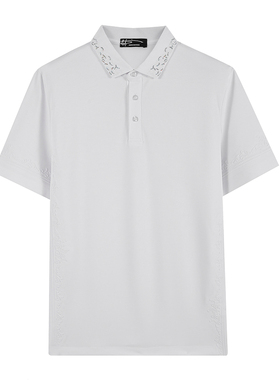 ANDREW MACKENZIE意大利男装夏季休闲简约复古花纹Polo领T恤 白色