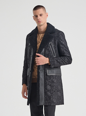 ANDREW MACKENZIE意大利男装提花拼接长款大衣外套551102244306